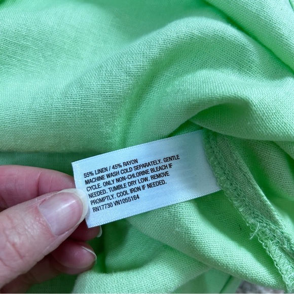 A New Day Linen Blend Lime Green Button Front Blouse Size Small Boxy Fit Cruise - Picture 4 of 11